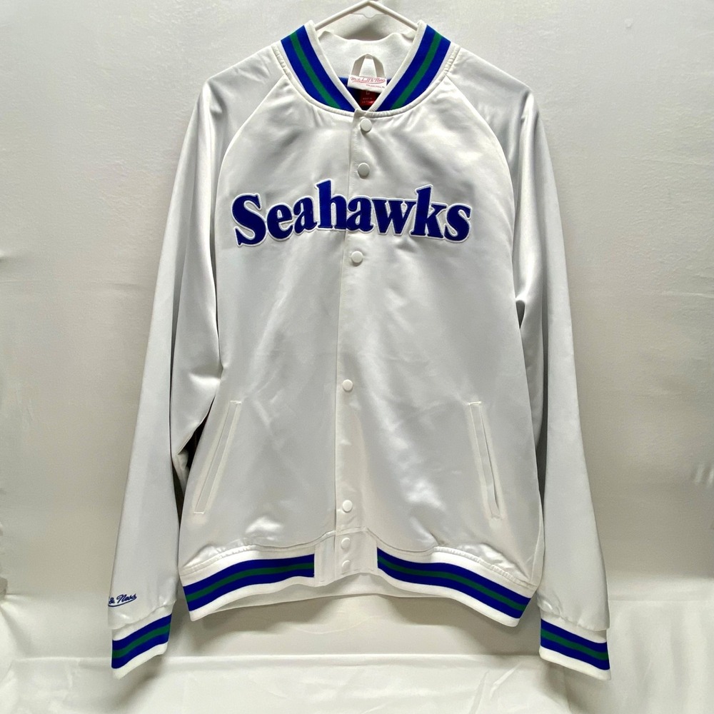 Seattle Seahawks NFL Jacket Large White Satin LW LS 206 Football Coat M‎ & N NWT